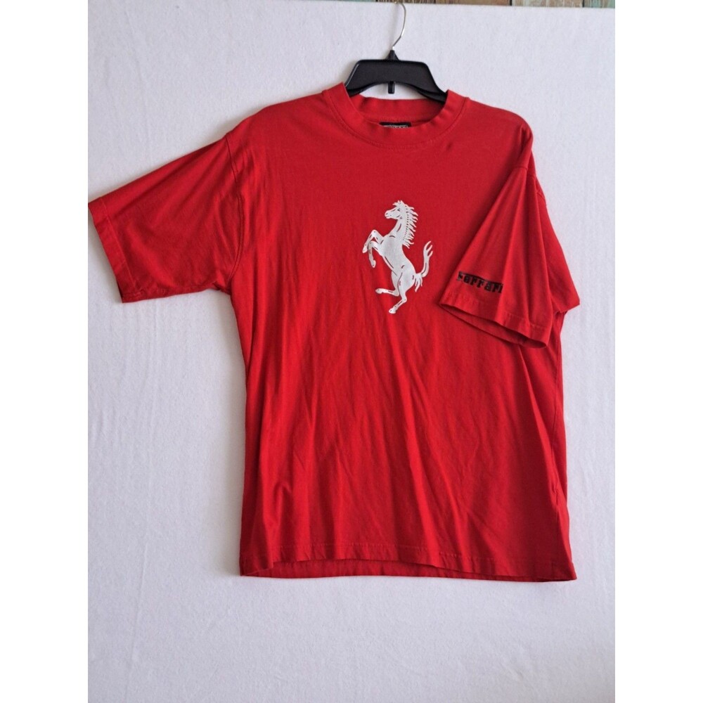 Ferrari Silver Prancing Horse graphic T-shirt Red Men's XL Raised Letters Sleeve